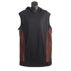 Foundry Men's Black Orange Sleeveless Hoodie Sweat Vest Size LT